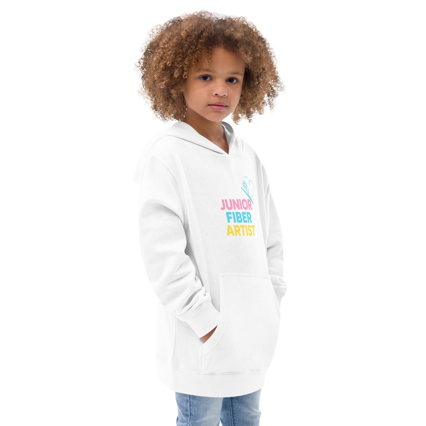 Child wearing Junior Fiber Artist hoodie