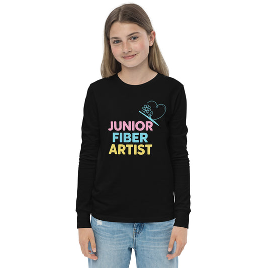 Child wearing Junior Fiber Artist long sleeve tee