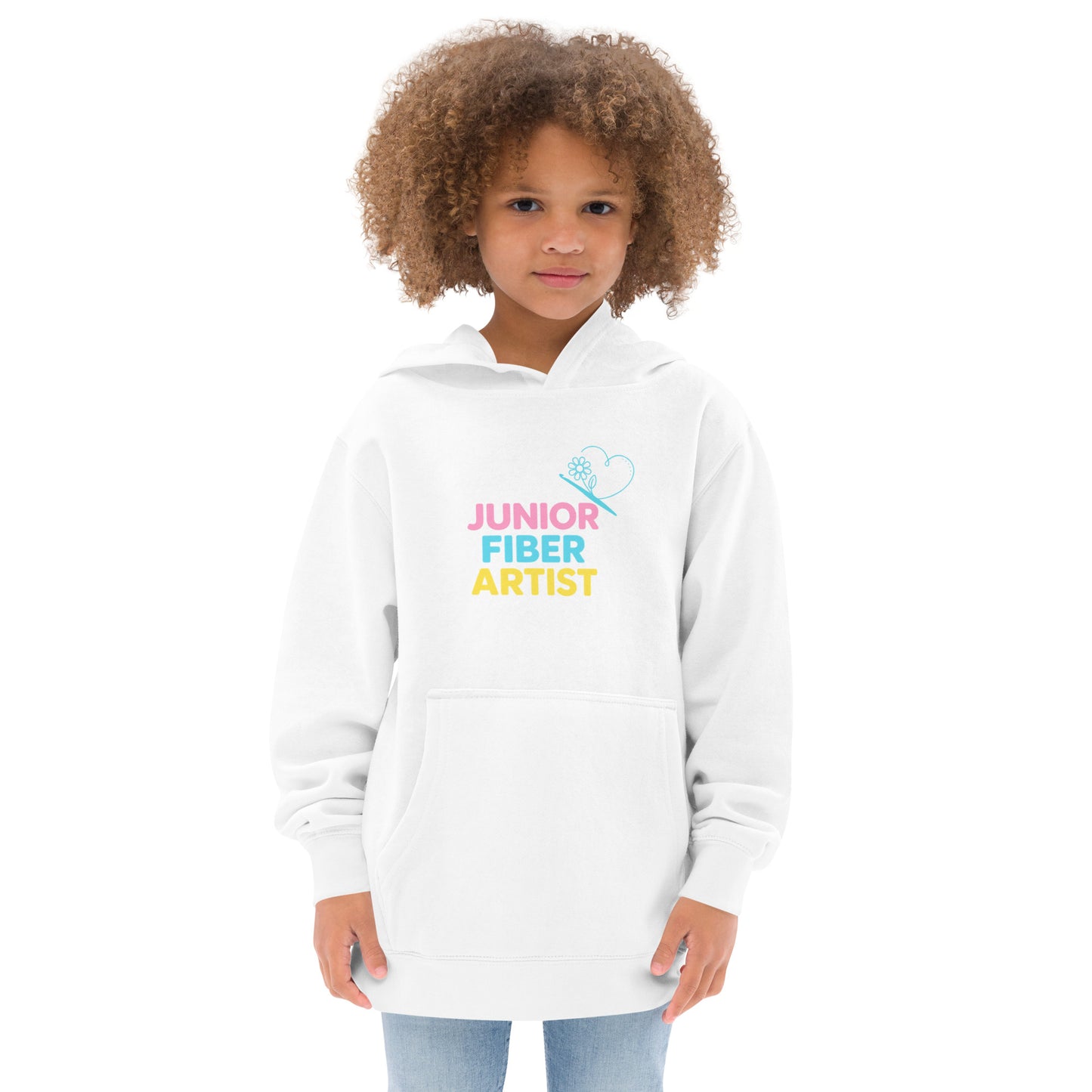Child wearing Junior Fiber Artist hoodie