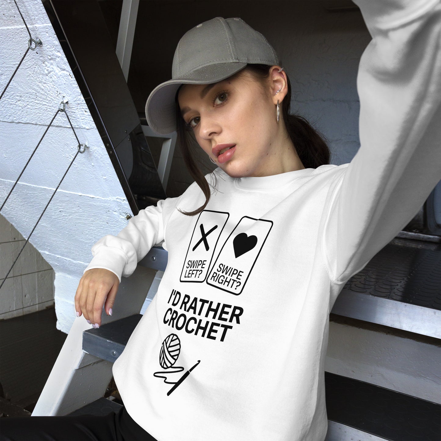 “Swipe Left? Swipe Right? I’d Rather Crochet” Crewneck Sweatshirt