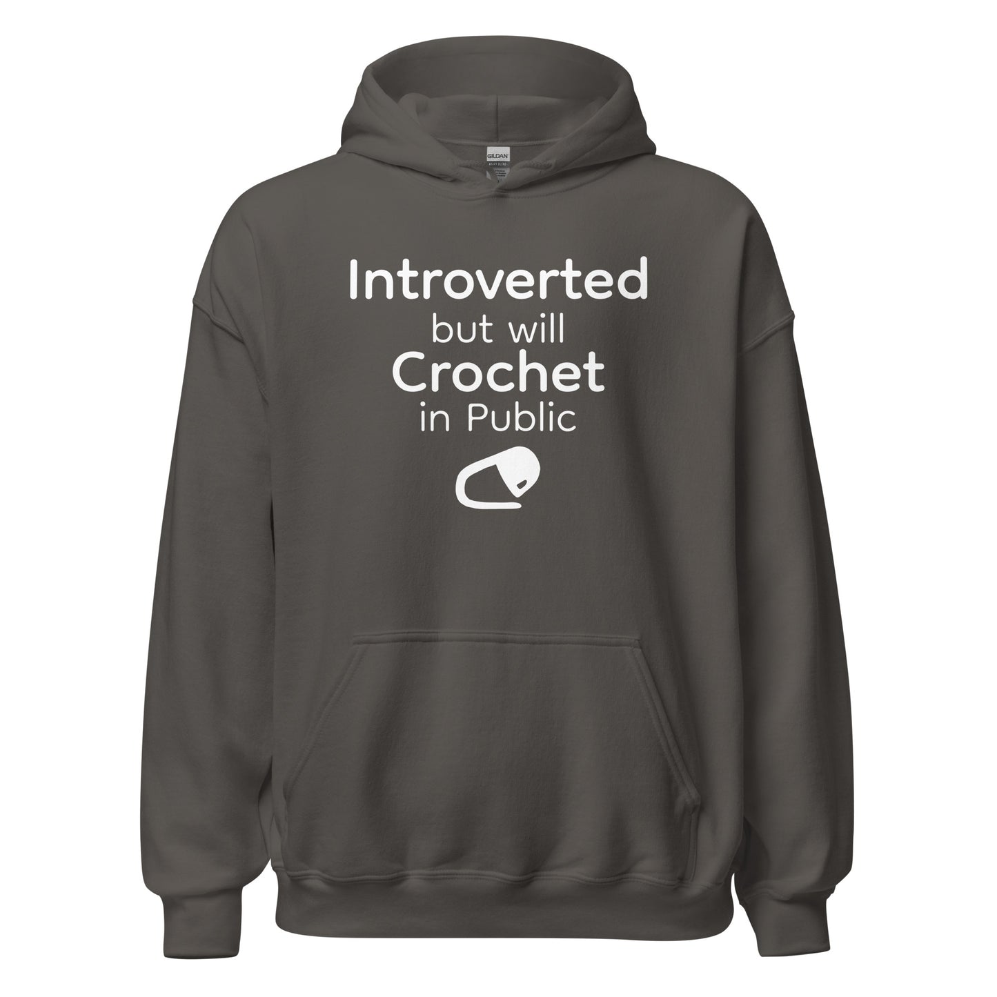 Introverted but Will Crochet in Public Hoodie — front flat lay on neutral background