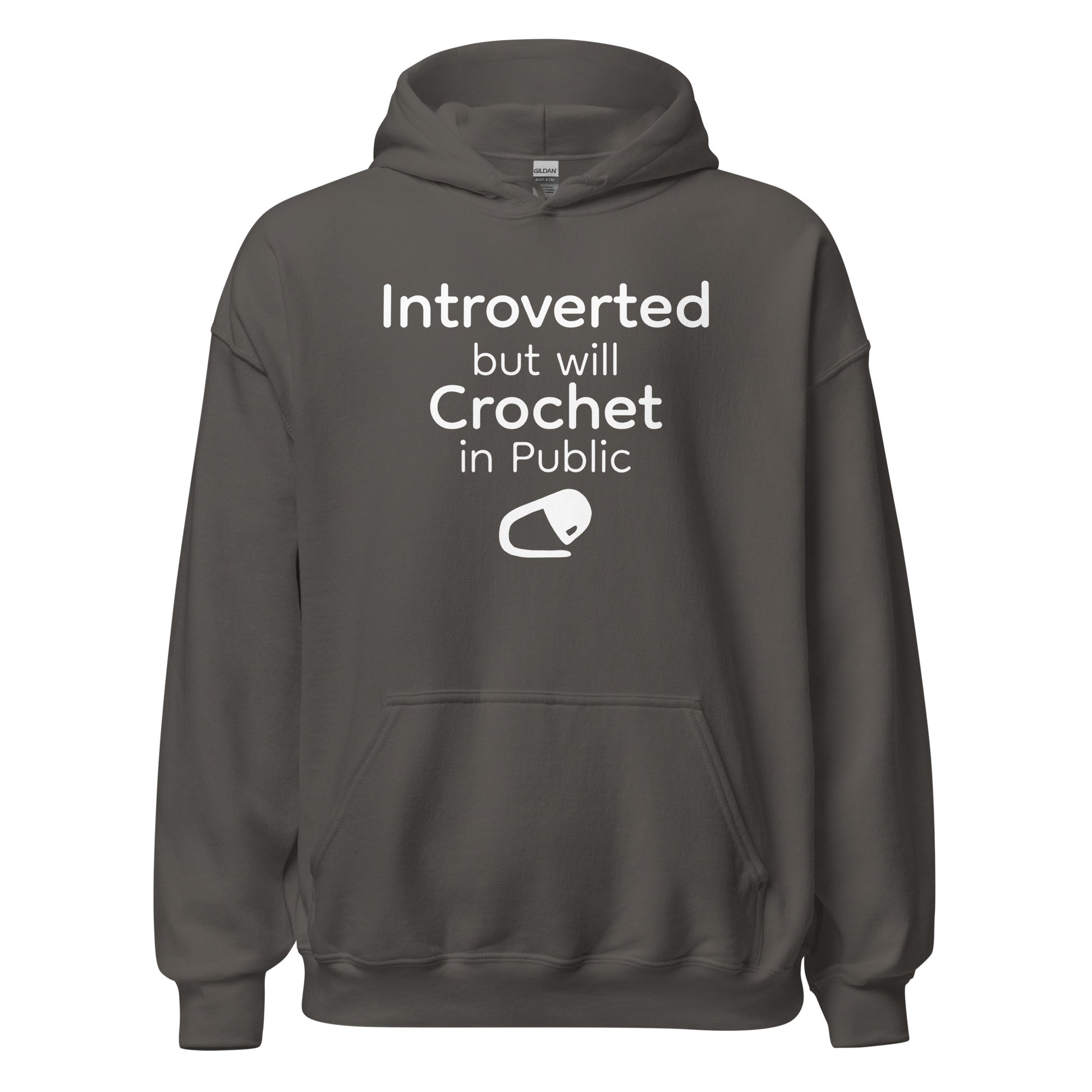 Introverted but Will Crochet in Public Hoodie — front flat lay on neutral background