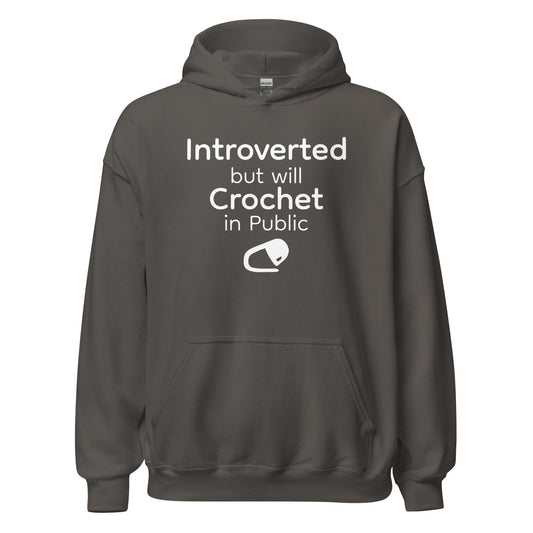 Introverted but Will Crochet in Public Hoodie — front flat lay on neutral background