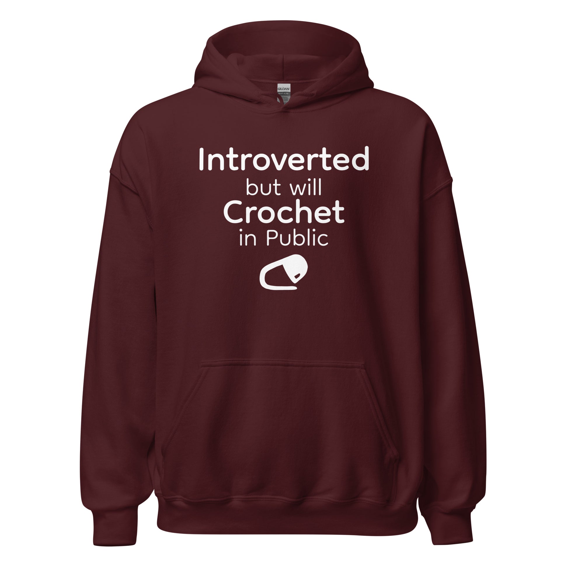 Introverted but Will Crochet in Public Hoodie — front flat lay on neutral background