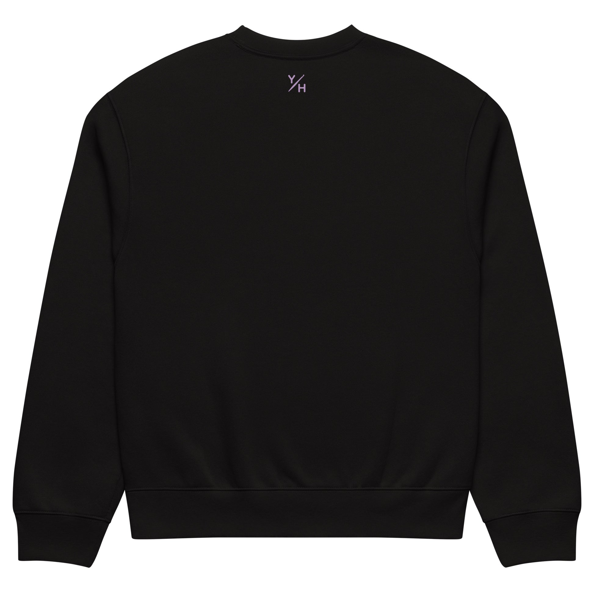 Back view of the oversized Looped With Love sweatshirt in white with Y/H Logo Mark.