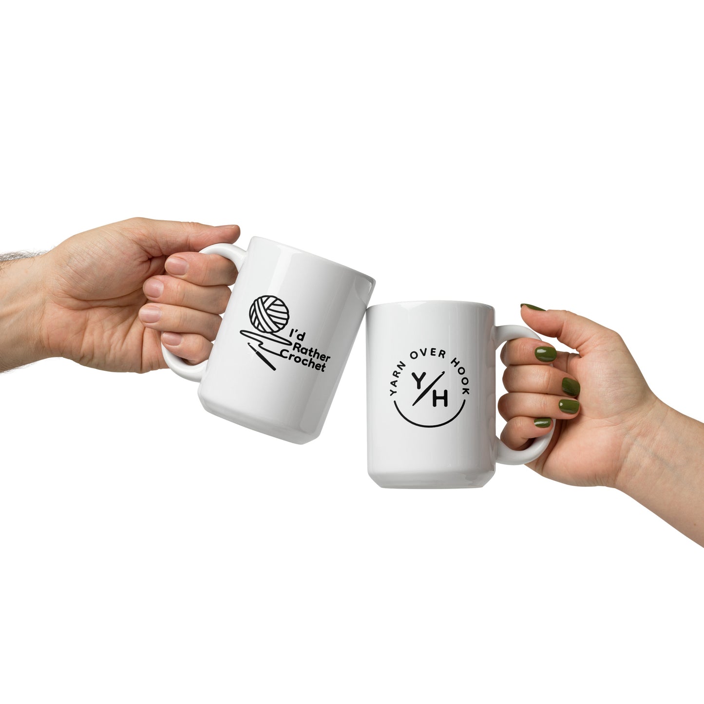 “I’d Rather Crochet” Mug | White Ceramic (15 oz & 20 oz) with Y/H Logo