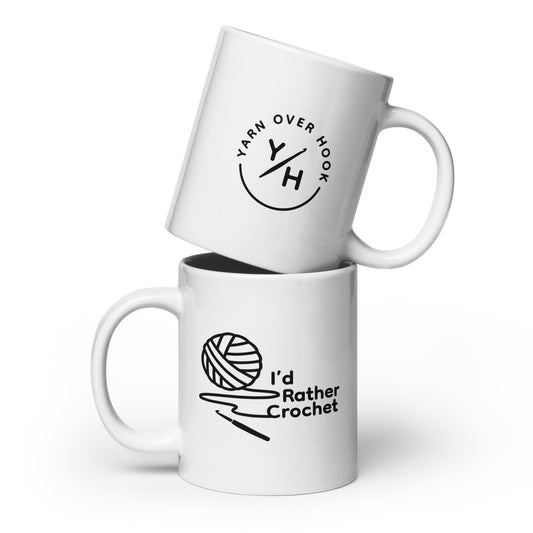 “I’d Rather Crochet” Mug | White Ceramic (15 oz & 20 oz) with Y/H Logo