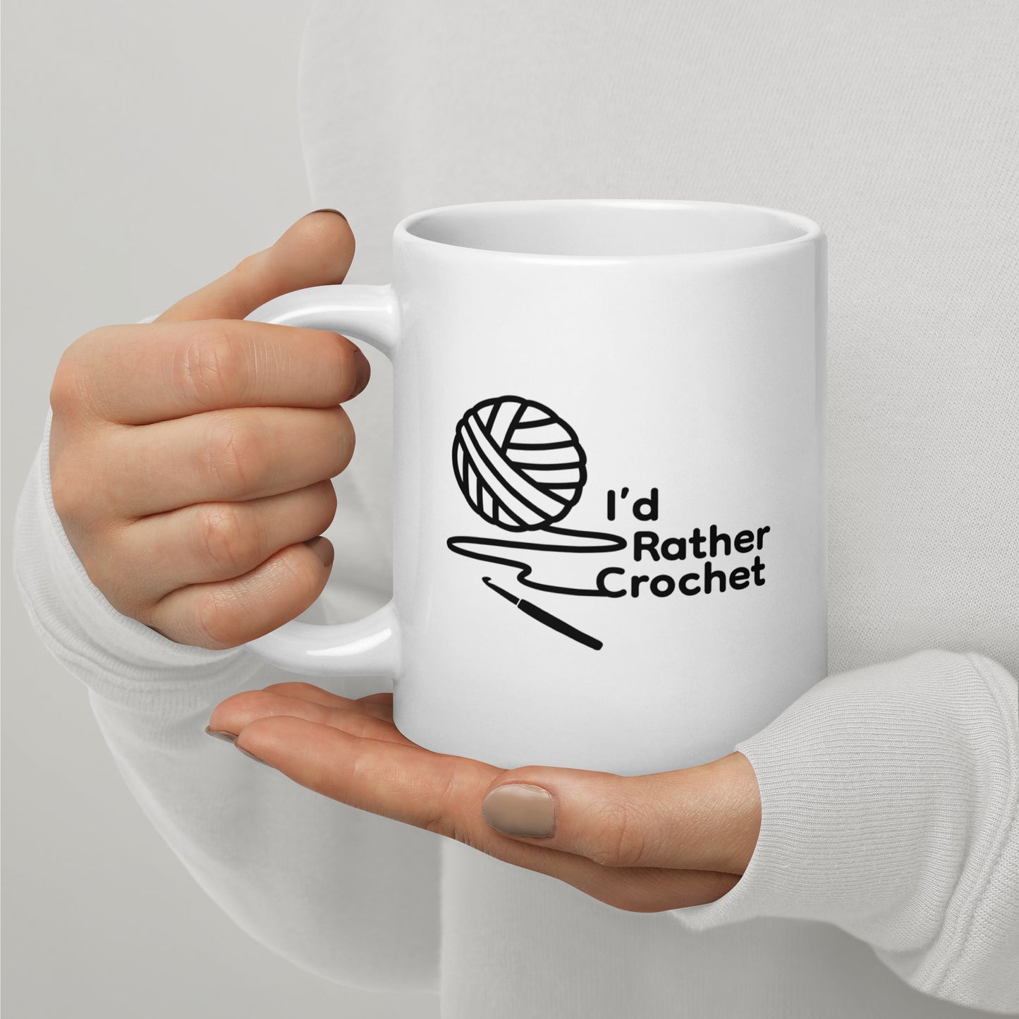 “I’d Rather Crochet” Mug | White Ceramic (15 oz & 20 oz) with Y/H Logo
